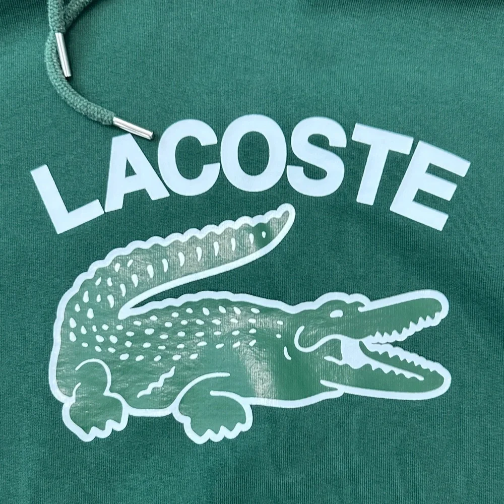 LACOSTE - MEN’S SMALL GREEN LONG SLEEVE HOODIE OVERSIZED CROC LOGO - Picture 2 of 7